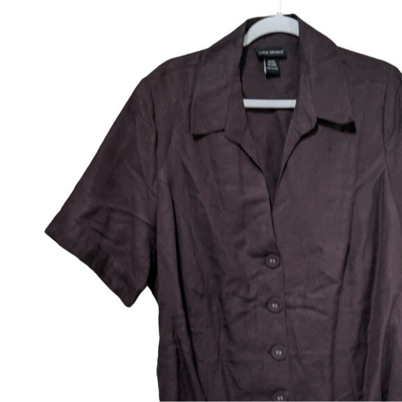 Lane Bryant linen blend brown button front dash belted shirt top size 22/24 - Picture 7 of 8